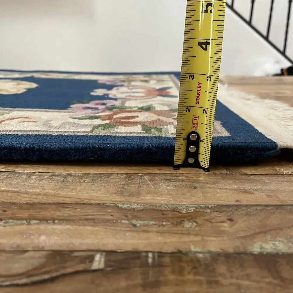 Blue Chinese Hand Knotted Aubusson Wool Rug 39